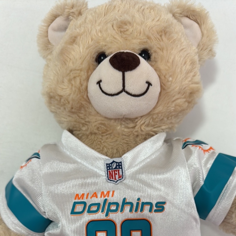 Build-A-Bear Miami Dolphins Plush Teddy Bear in Tan and White with Teal Accents